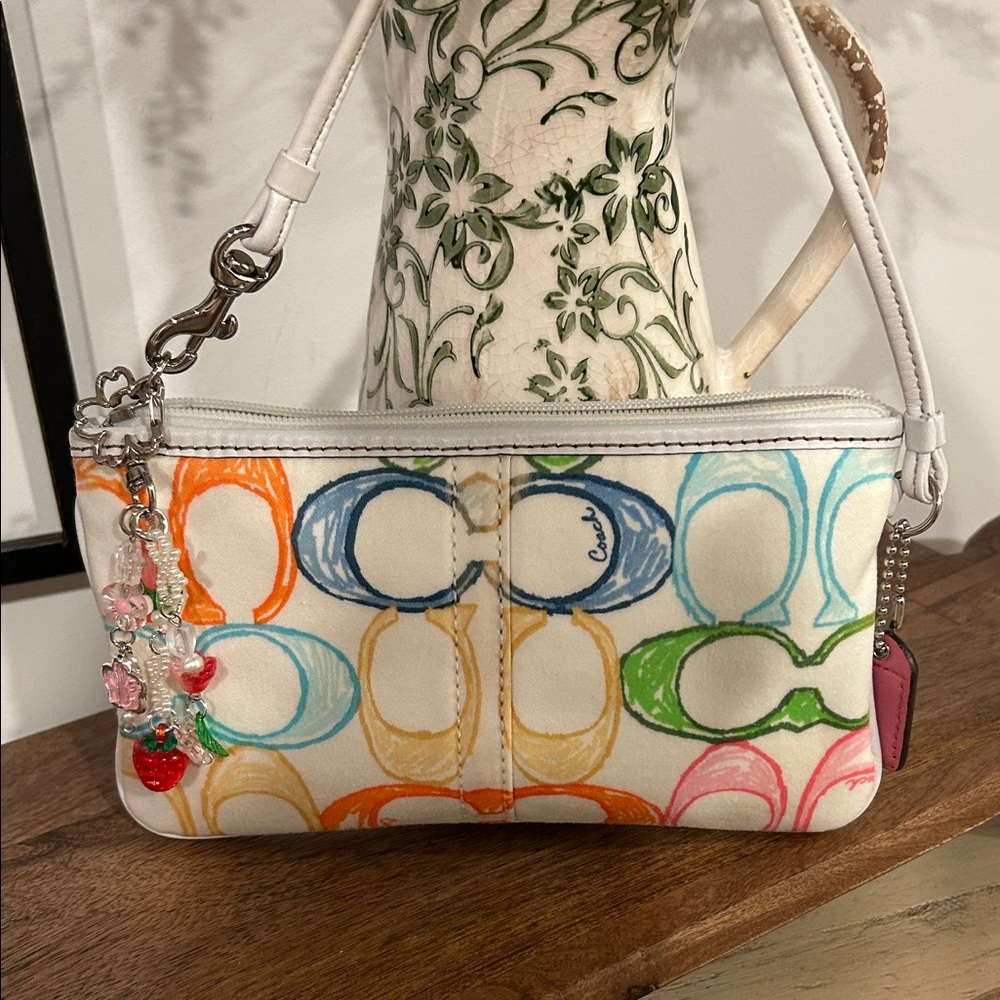 Coach White Multicolor Signature Wristlet with Rainbow Logo Print - Picture 2 of 4